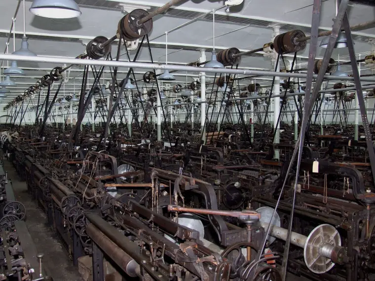 Rows of weaving looms